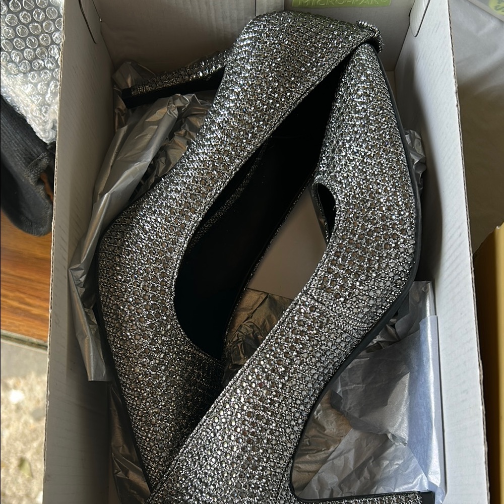 MICHAEL Michael Kors Silver Rhinestone Heels